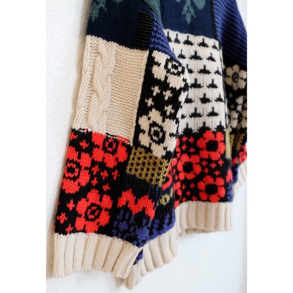 NEW Zara Patchwork Wool Blend Beaded Applique Oversize Limited Edition Sweater M - Picture 14 of 16